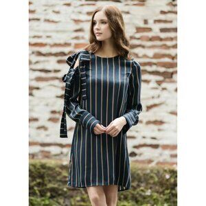 JOA Los Angeles Dress Womens Size Medium Deep Green Rust Striped Shift Cocktails